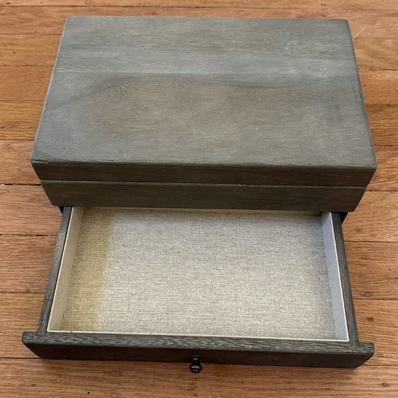 Vintage new wooden open top pullout drawer 2-layer mirror jewelry organizer box - Picture 5 of 12